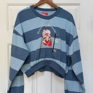 Striped Blue Strawberry Shortcake Sweatshirt size large short waisted